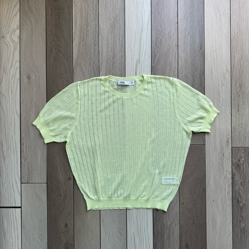 Zara Light Green Knit Sweater Top | Size: Large
